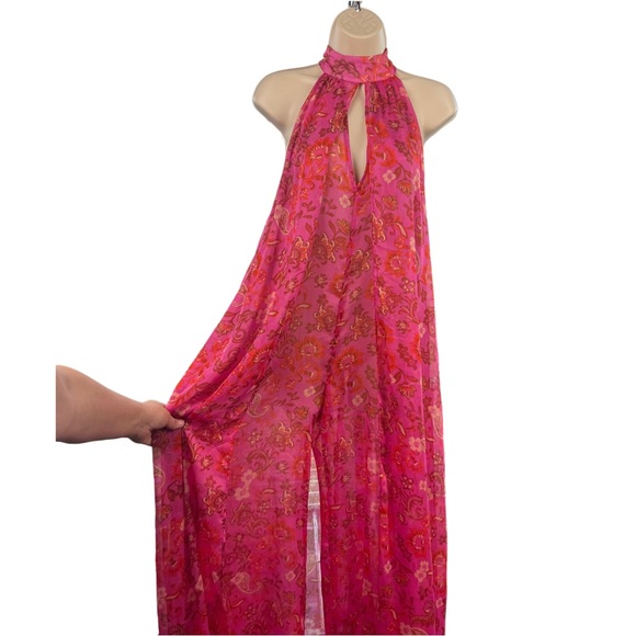 NWT MISA Los Angeles Sheer Floral Halter Jumpsuit Size XS - Picture 3 of 5
